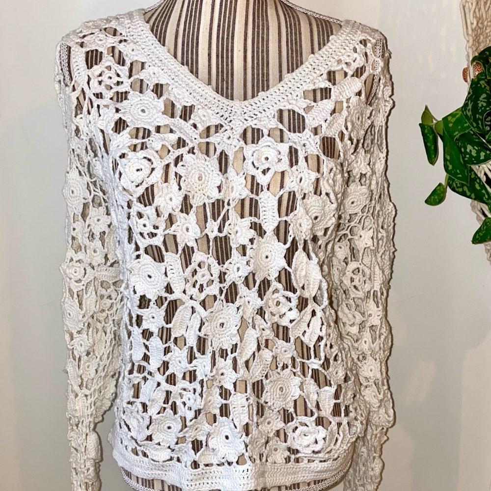 Vintage Express crocheted cream sweater
